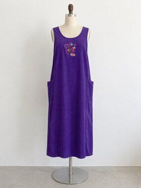 Vtg 90's 100% Cotton Corduroy Maxi Dress Friends Phoebe Cottagecore Farm Country